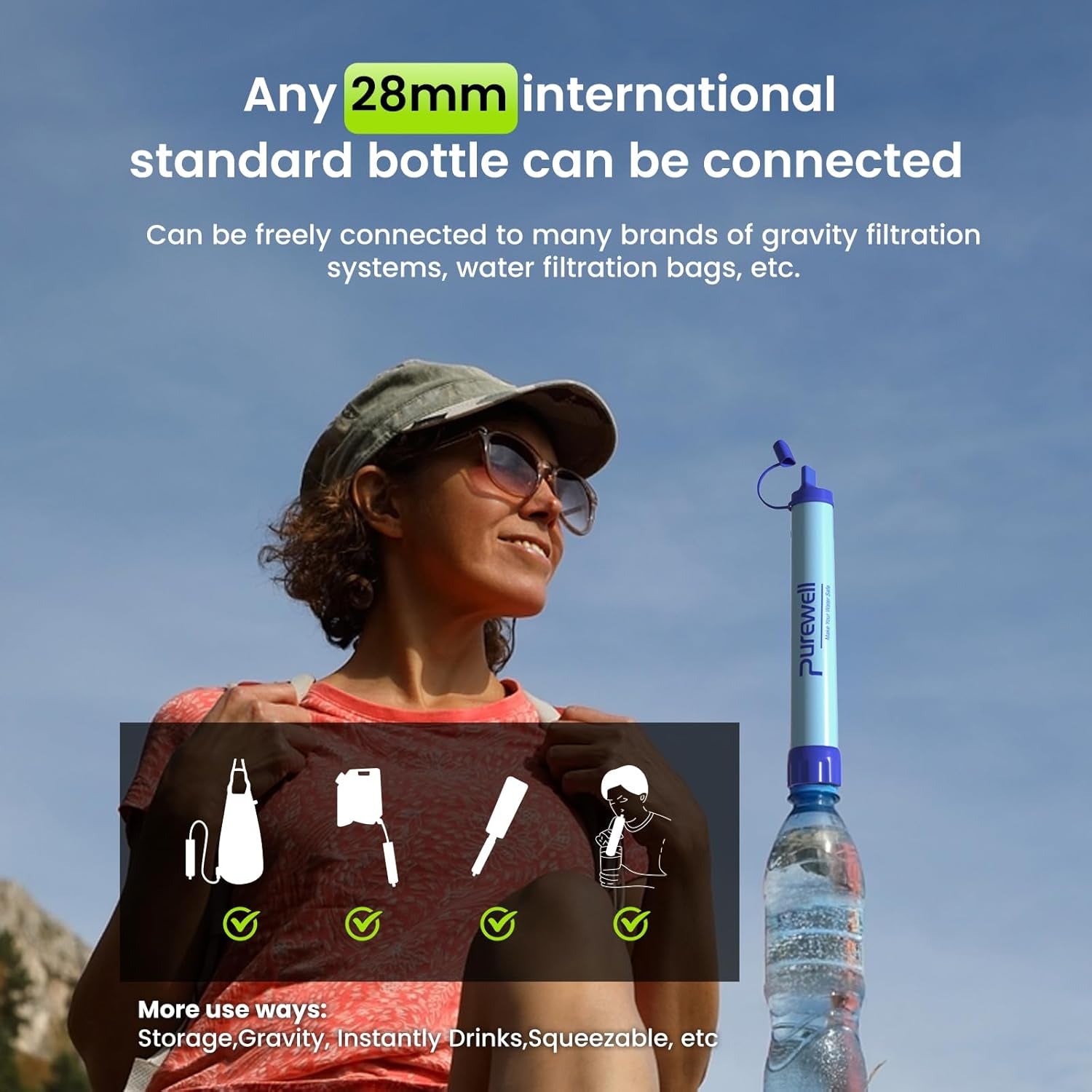 Outdoor Water Personal Water Filtration Straw Emergency Survival Gear Water Purifier for Camping Hiking Climbing Backpacking(2Pcs)