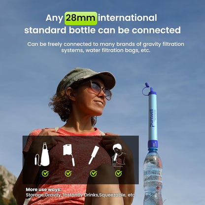 Outdoor Water Personal Water Filtration Straw Emergency Survival Gear Water Purifier for Camping Hiking Climbing Backpacking(2Pcs)