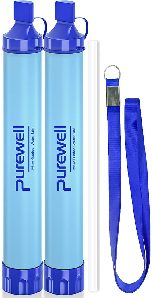 Outdoor Water Personal Water Filtration Straw Emergency Survival Gear Water Purifier for Camping Hiking Climbing Backpacking(2Pcs)